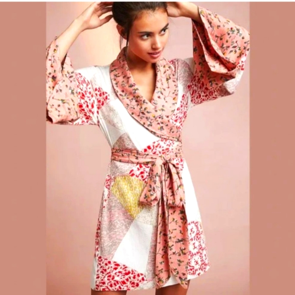 Floral Patchwork Bell Sleeve Kimono Boho Robe